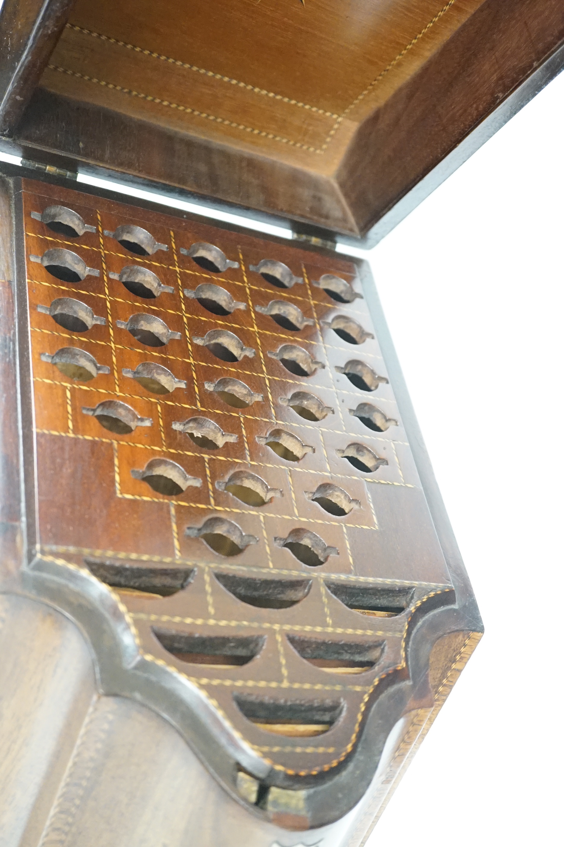 A George III inlaid mahogany knife box, 37.5cm